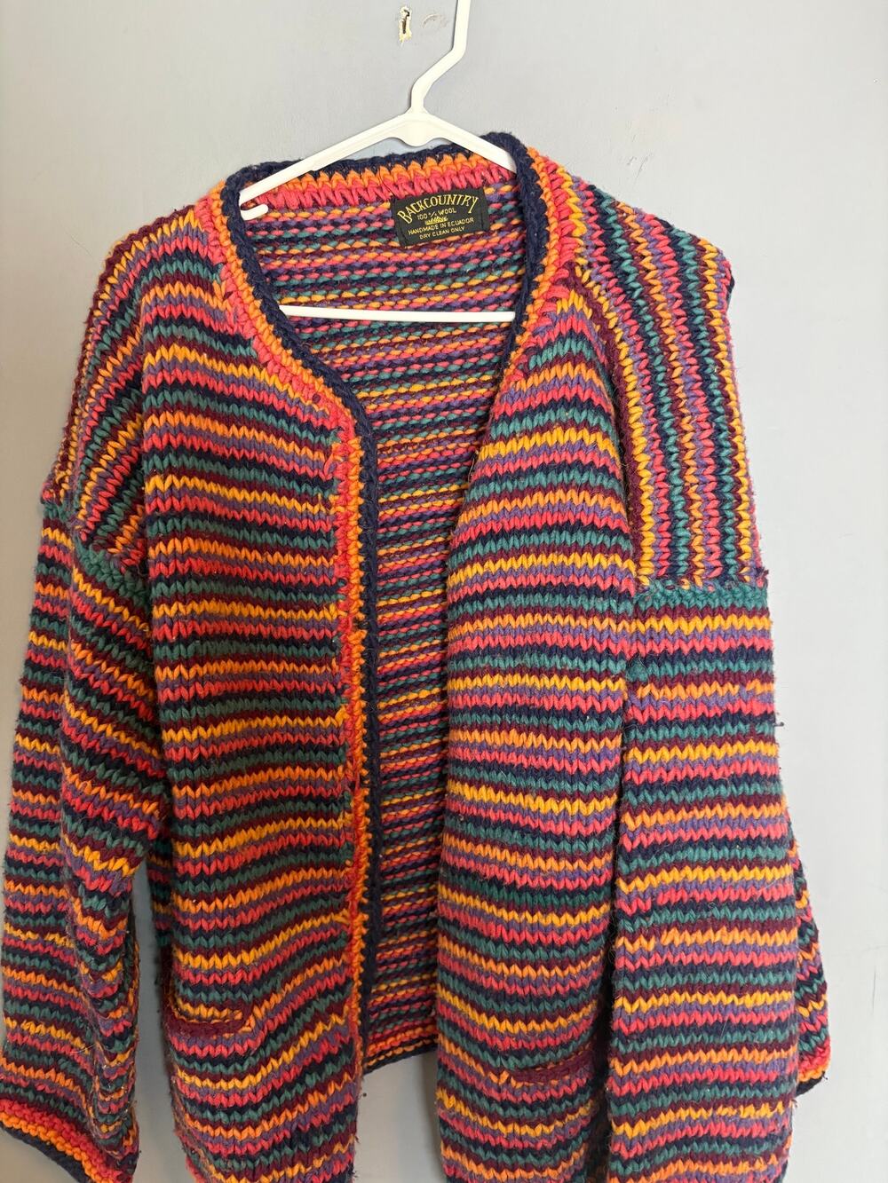 Back Country 100 Percent Wool Sweater Multicolor Knit Made in Ecuador Womens